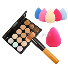 15 Colors Contour Face Cream Makeup Concealer Palette + Sponge Puff Powder Brush