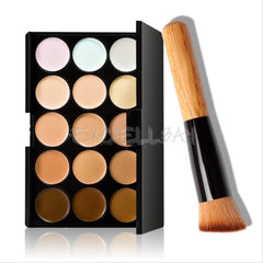 15 Colors Contour Face Cream Makeup Concealer Palette + Sponge Puff Powder Brush