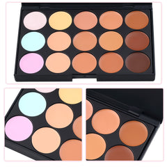 15 Colors Face Cream Makeup Concealer Palette + Sponge Puff Powder Brush OE