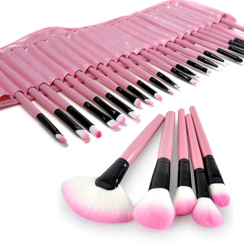 Pro 32Pcs PINK Pouch Bag Case Superior Soft Cosmetic Makeup Brush Set Kit Hight Quality Best Natural Hair Flexible Sturdy Handle