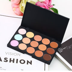 15 Colors Face Cream Makeup Concealer Palette + Sponge Puff Powder Brush OE