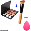 15 Colors Face Cream Makeup Concealer Palette + Sponge Puff Powder Brush OE