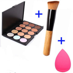 15 Colors Contour Face Cream Makeup Concealer Palette + Sponge Puff Powder Brush