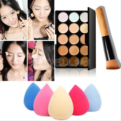 15 Colors Contour Face Cream Makeup Concealer Palette + Sponge Puff Powder Brush