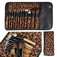 12 PCS Pro Makeup Brush Set Cosmetic Tool Leopard Bag Beauty Brushes