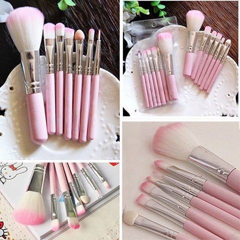 7Pcs Pro Pink Makeup Brush Set Eyeshadow Cosmetic Tools Eye Face Beauty Brushes